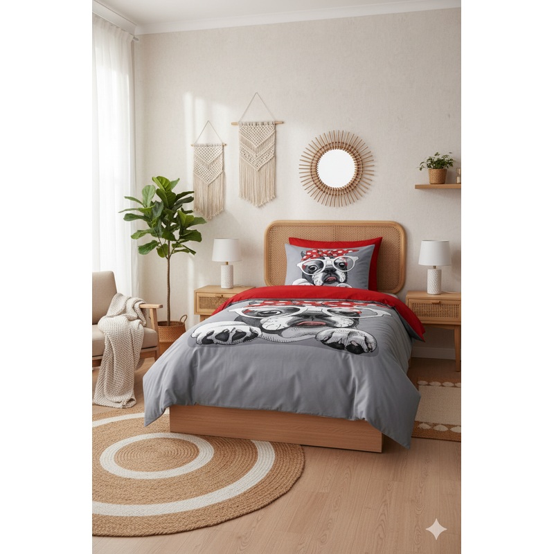 Dog 3D Digital Print Single Duvet Cover Set | Duvet Cover And 1 Pcs Pillowcase | Bedding Set, Bedroom Decor