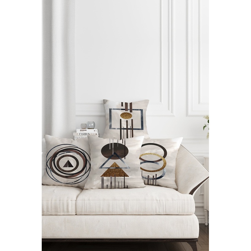 Geometric Design Gold Detailed Double-Sided 4 Pcs Digital Printed Cushion Cover