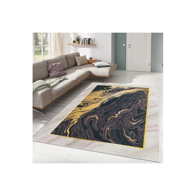 Gold Marbling Patterned Digital Printed Carpet
