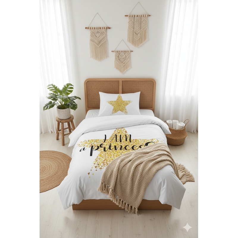 I Am Princess Star Digital Print Single Duvet Cover Set | Duvet Cover And 1 Pcs Pillowcase | Bedding Set, Bedroom Decor