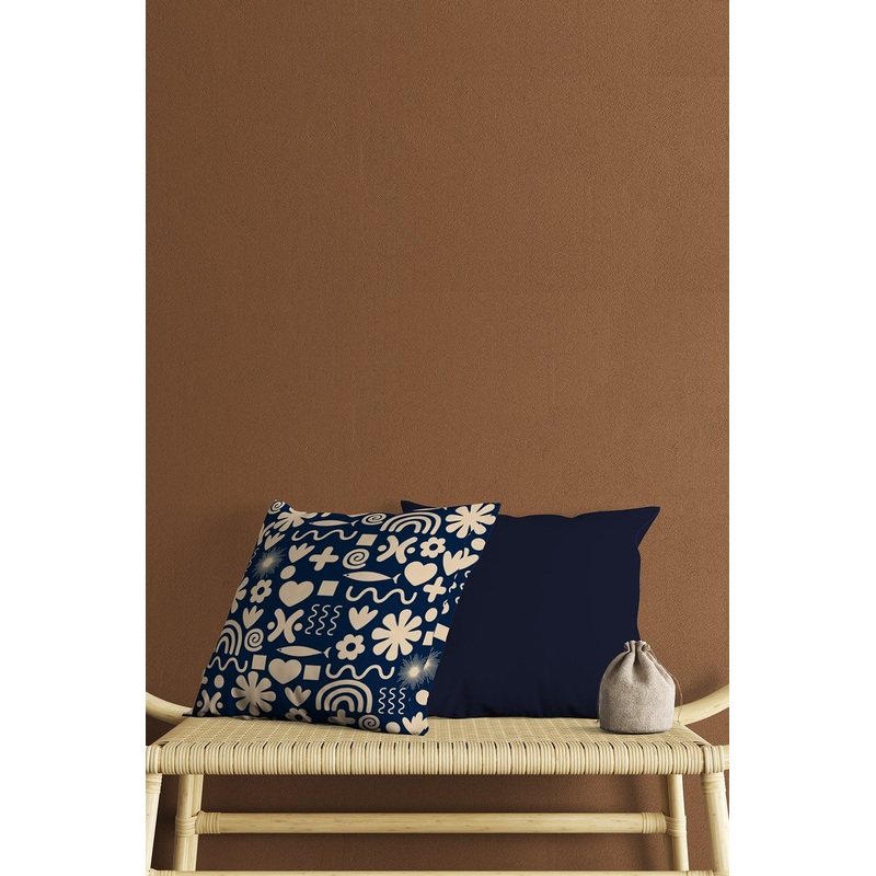 Navy Blue And Beige Small Shapes Digital Print Double-Sided 2 Pcs Cushion Cover