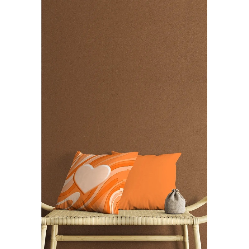 Orange Shaped Ground Cream Heart Pattern Digital Print Double-Sided Gift 2 Pcs Cushion Cover