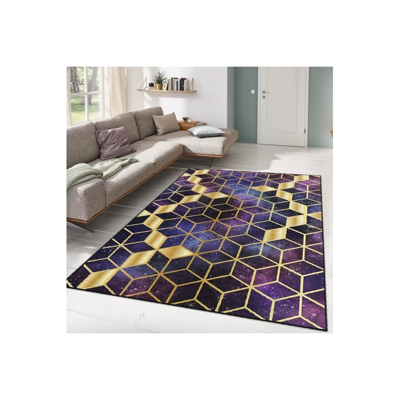 Purple Gold Galaxy Themed Digital Printed Carpet