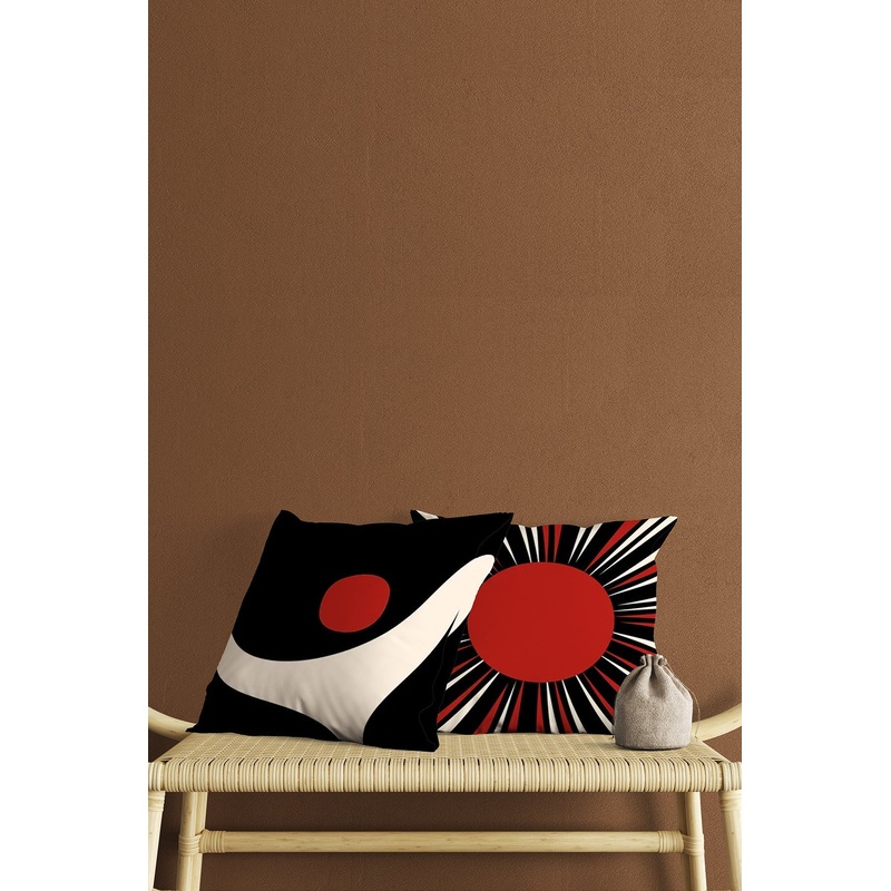 Red Black Patterned Digital Print Double-Sided Gift Decorative 2 Pcs Cushion Cover