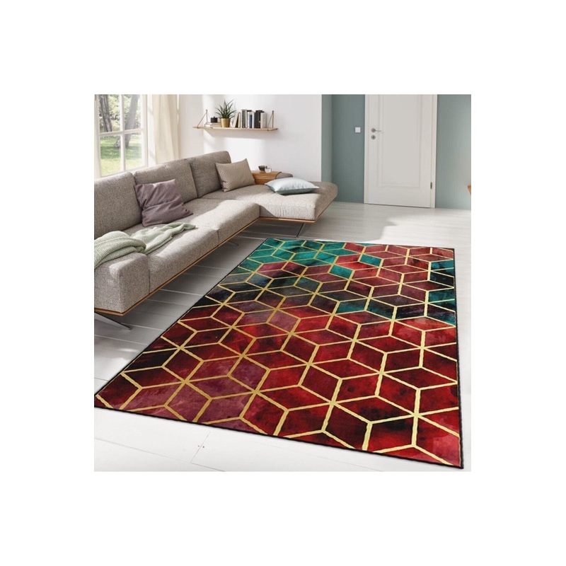 Red Gold Honeycomb Patterned Digital Printed Carpet