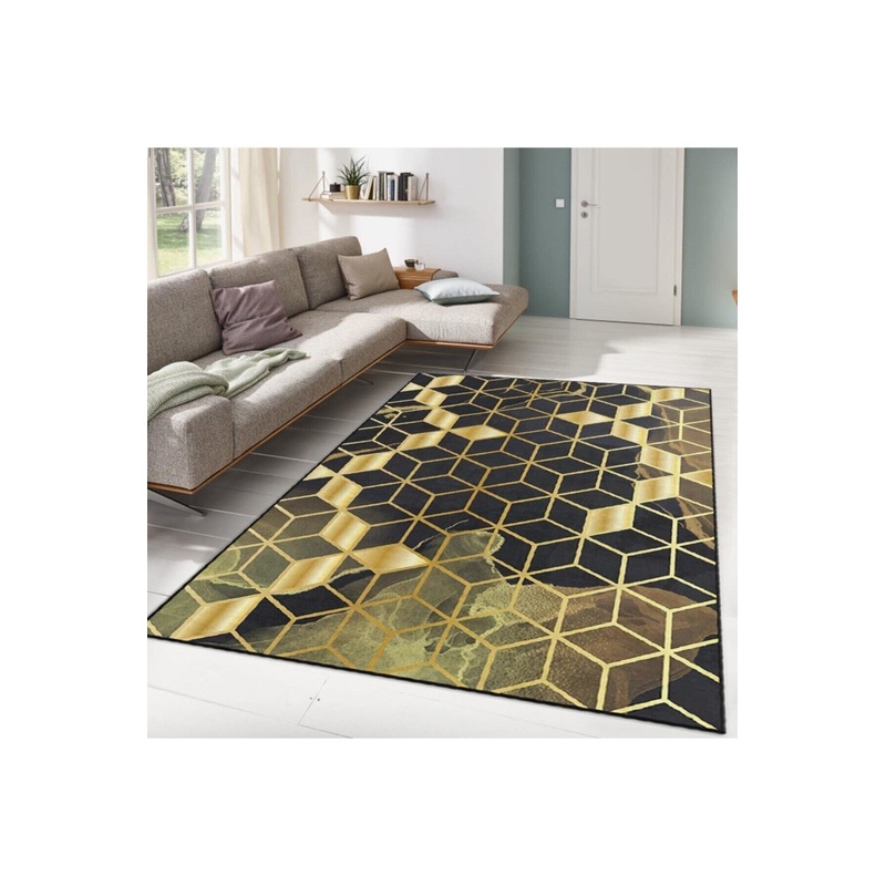 YellowGray Gold Patterned Digital Printed Carpet