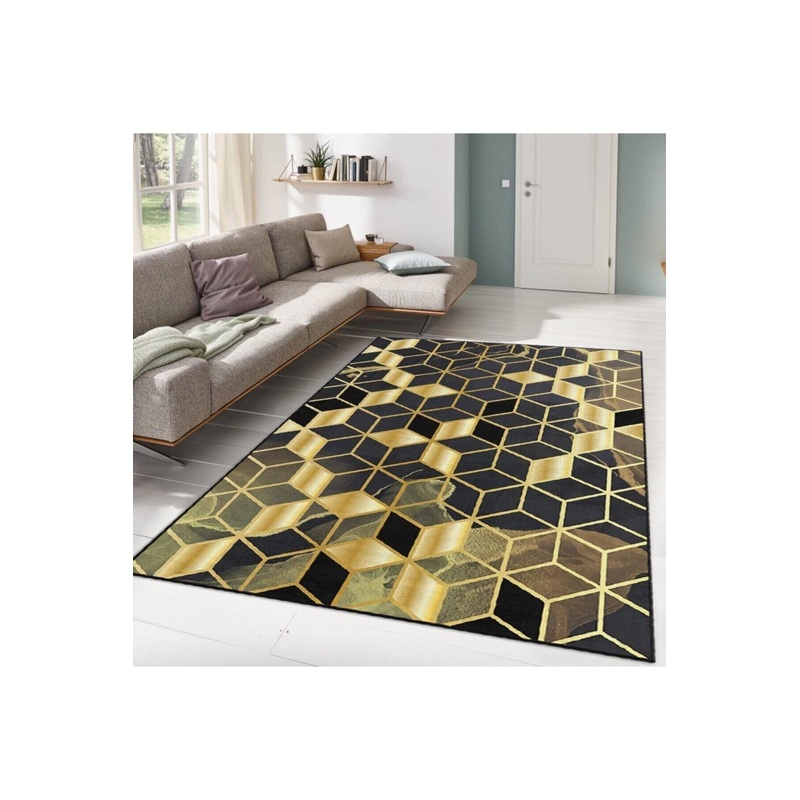 YellowGray Honeycomb Patterned Digital Printed Carpet