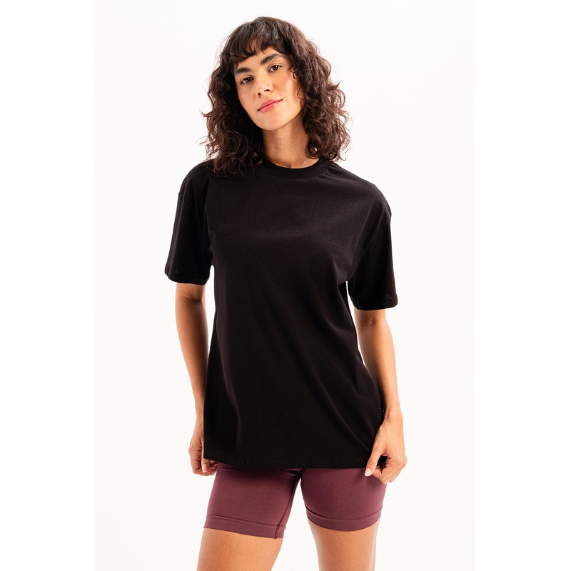 100% Cotton Oversize Fit Crew Neck Black Women's T-Shirt - Halo