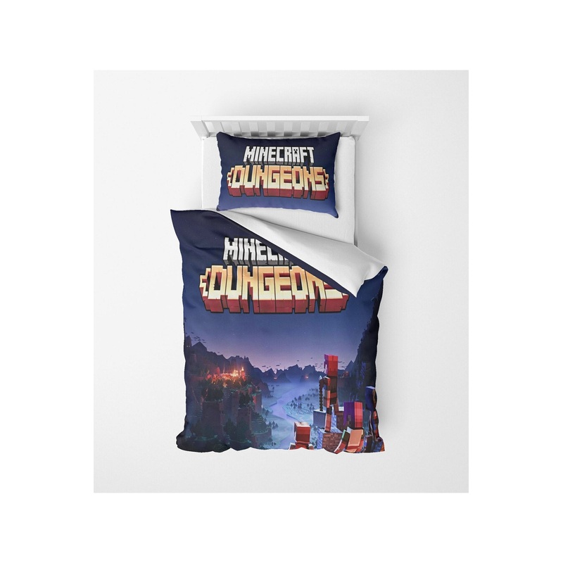 3D Digital Print Micro Satin Single Duvet Cover Set Minecraft Blue Patterned