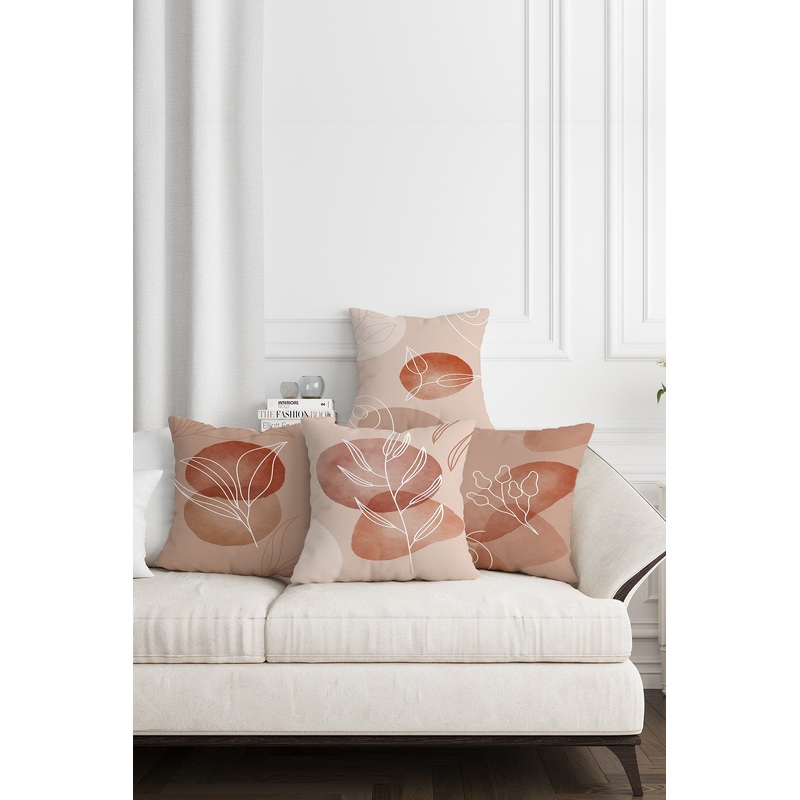4 Pcs Digitally Printed Cushion Cover With Abstract Line Floral Pattern