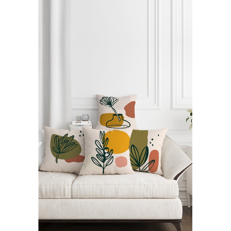 Abstract Flower Design Double-Sided 4 Pcs Digital Printed Cushion Cover