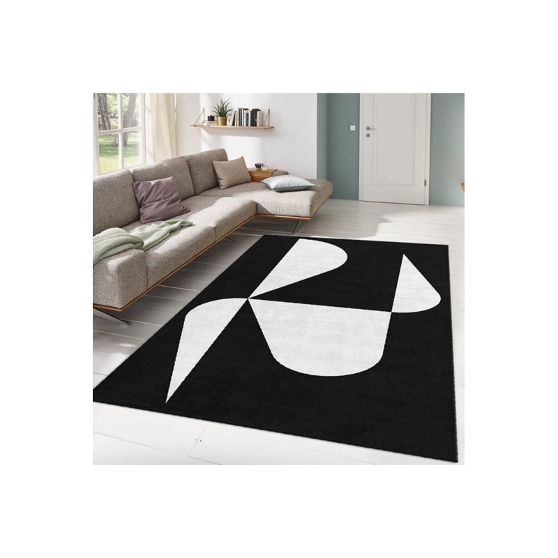 Black Abstract Drawing Digital Printed Carpet