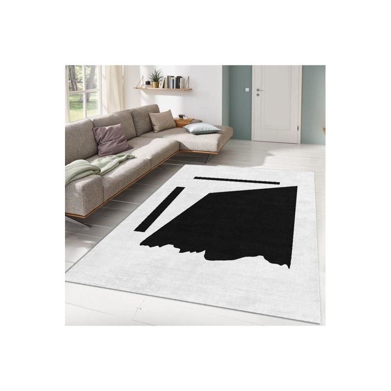 Black And White Abstract Drawing Digital Printed Carpet