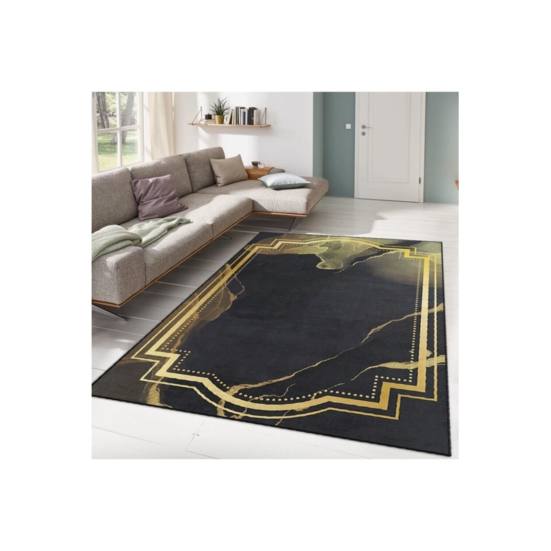 Black Gold Detailed Digital Printed Carpet
