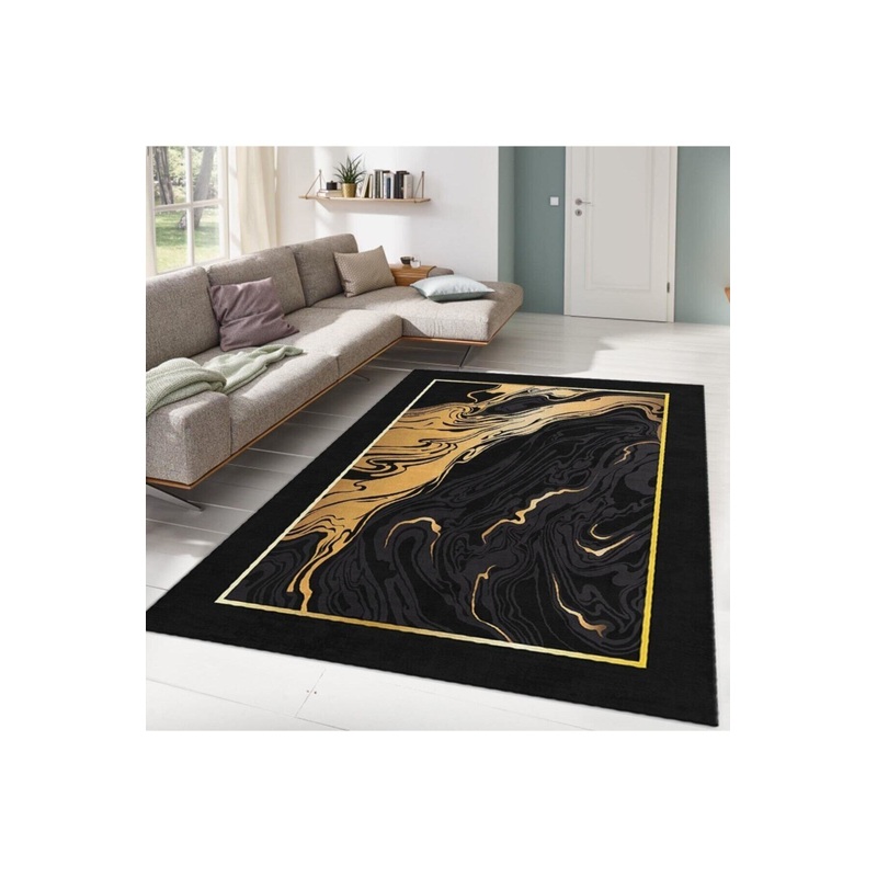 Black Marbling Patterned Digital Printed Carpet