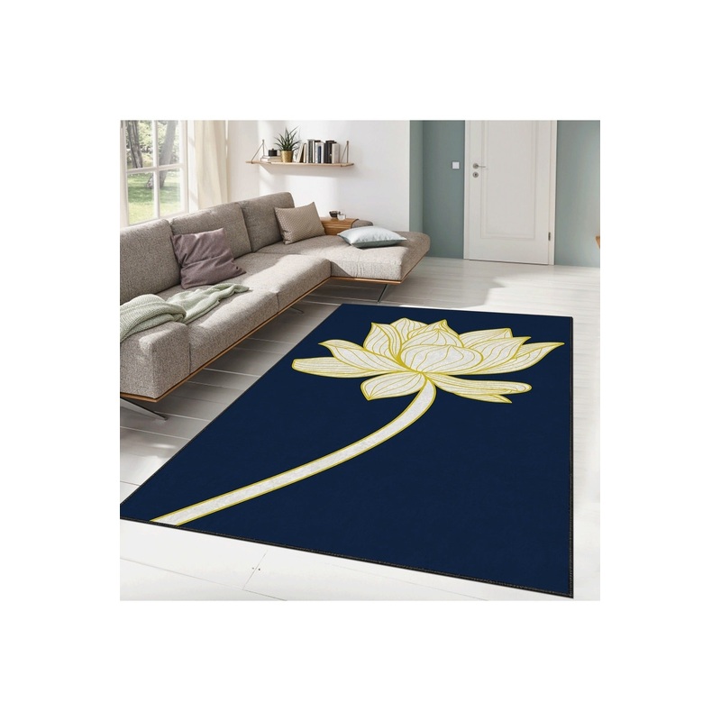 Blue Elegant Flower Digital Printed Carpet