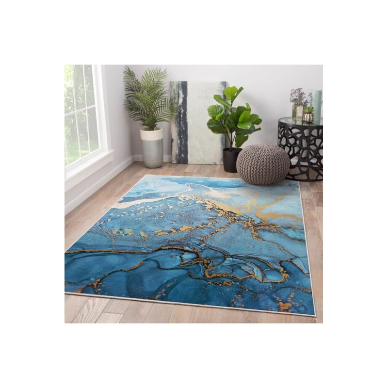 Blue Watercolor Patterned Digitally Printed Carpet
