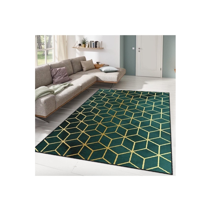 Emerald Green Honeycomb Patterned Digital Printed Carpet