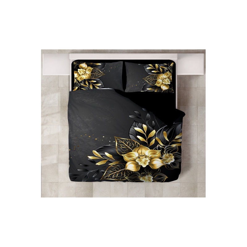 Gold Flower 3D Digital Printing Double Duvet Cover Set | Duvet Cover And 2 Pcs Pillowcases | Bedding Set, Bedroom Decor