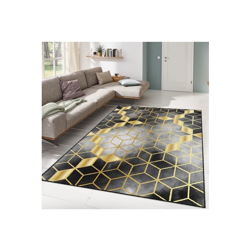 Gray Gold Honeycomb Patterned Digital Printed Carpet