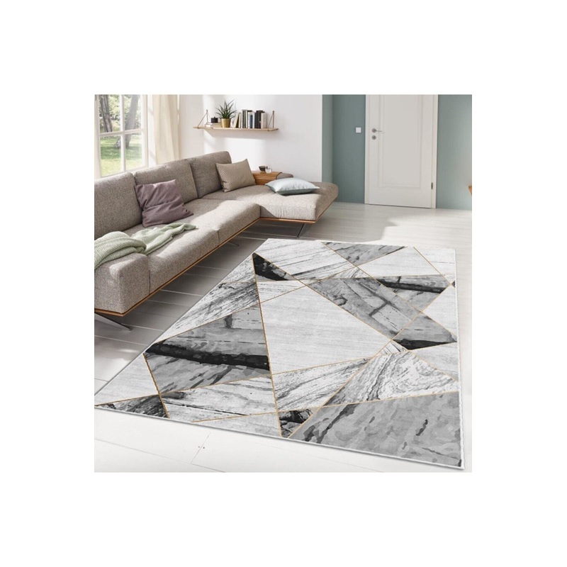 Gray Patchwork Detailed Digital Printed Carpet