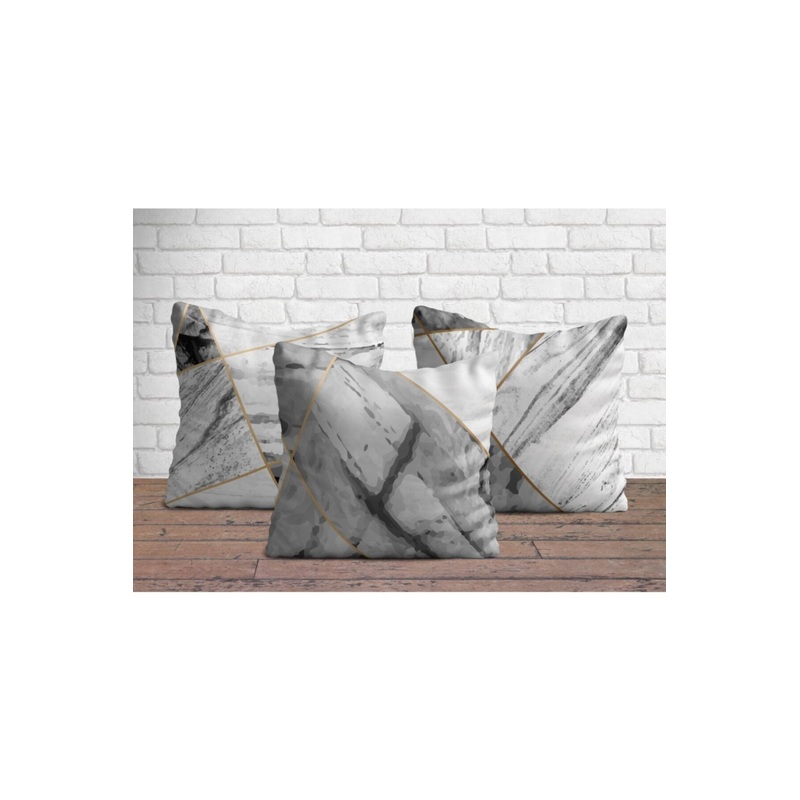 Gray Patchwork Detailed Triple Pillowcase Set