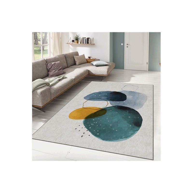 Green Blue Abstract Drawing Digital Printed Carpet