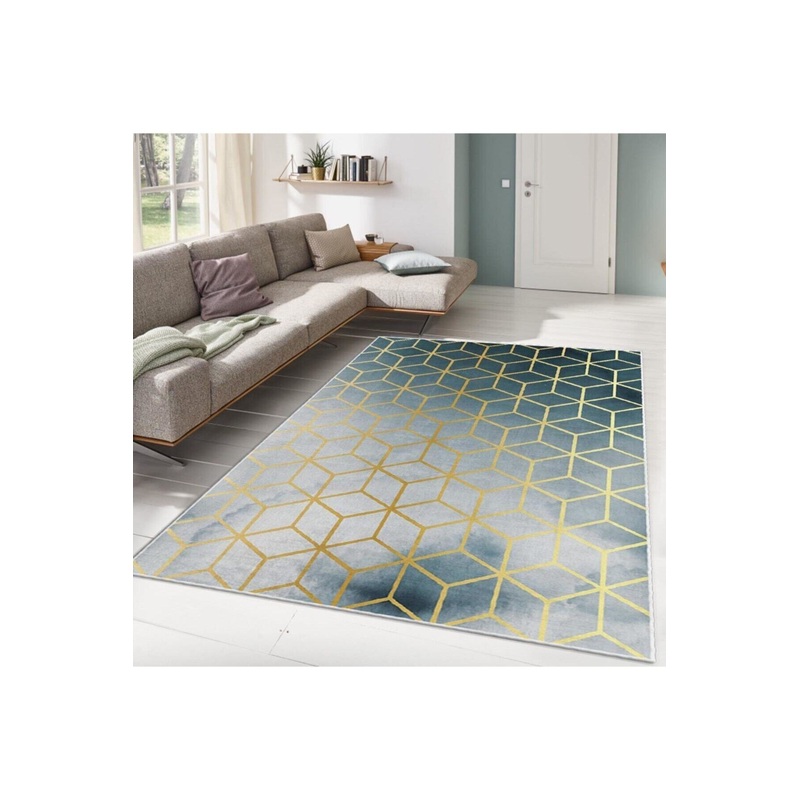 Green Gold Honeycomb Patterned Digital Printed Carpet