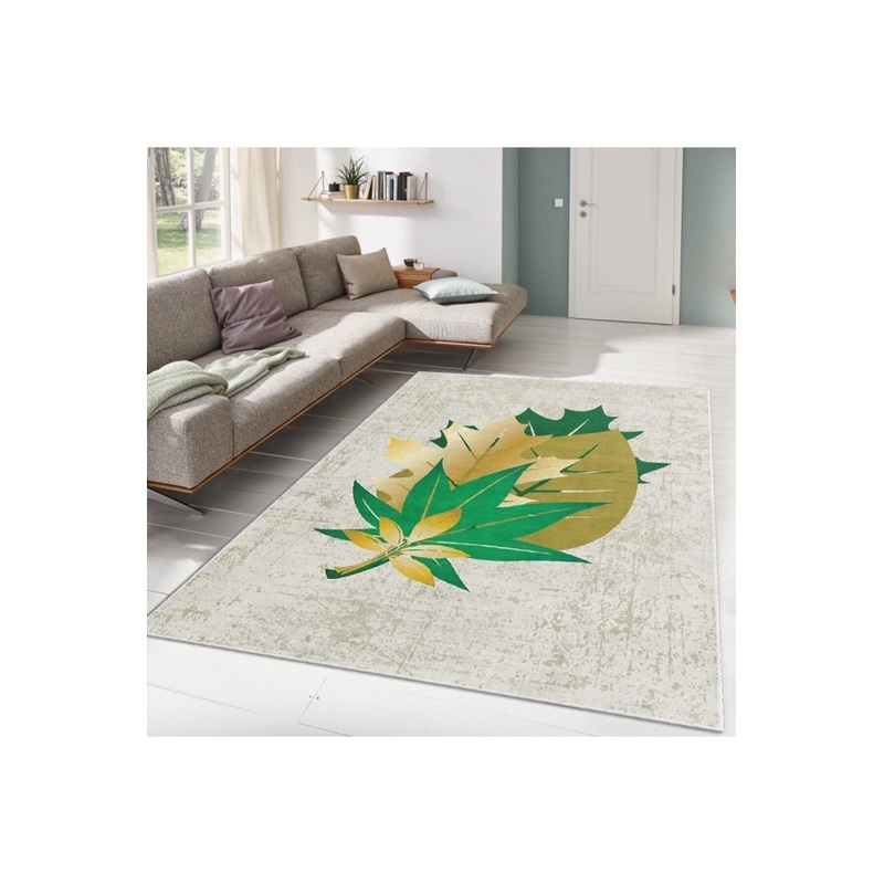 Green Leaf Motif Digital Printed Carpet