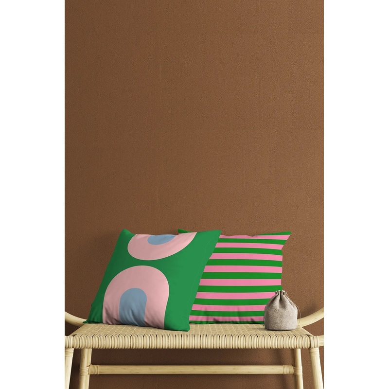 Green Pink Abstract And Stripe Patterned Digital Print Double-Sided 2 Pcs Cushion Cover