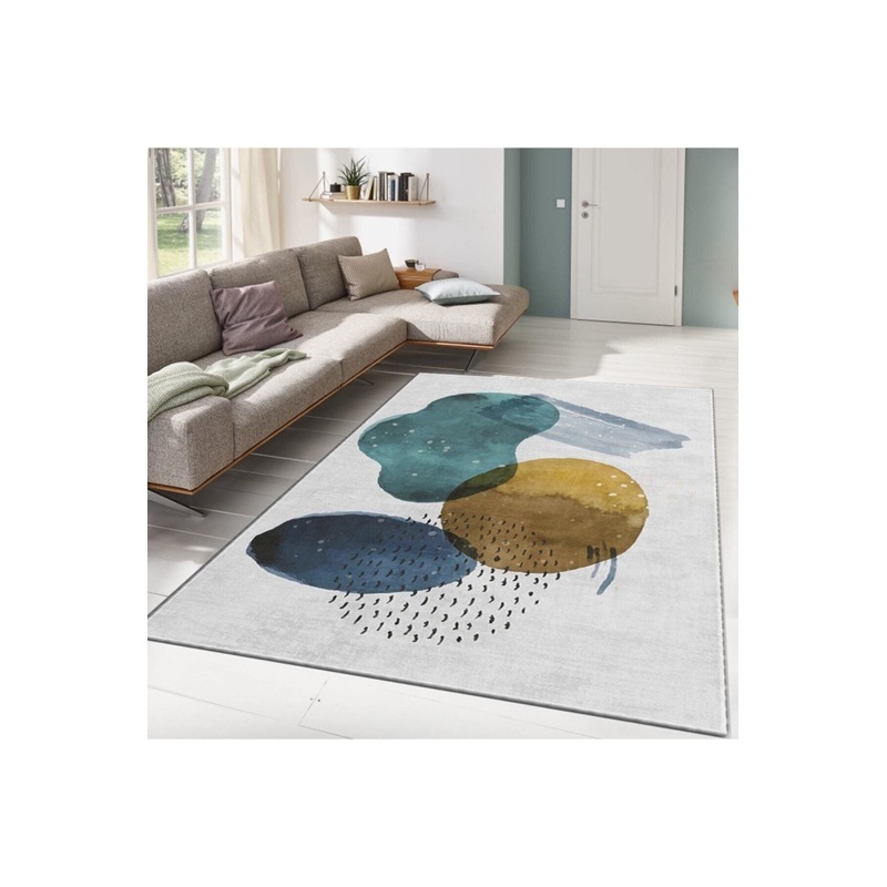 GreenYellow Abstract Drawing Digital Printed Carpet