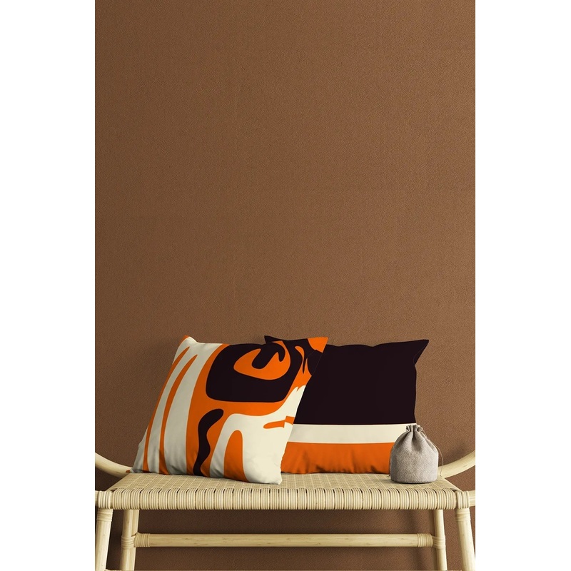 Orange And Bitter Coffee Abstract Line Patterned Digital Print Double-Sided 2 Pcs Cushion Cover