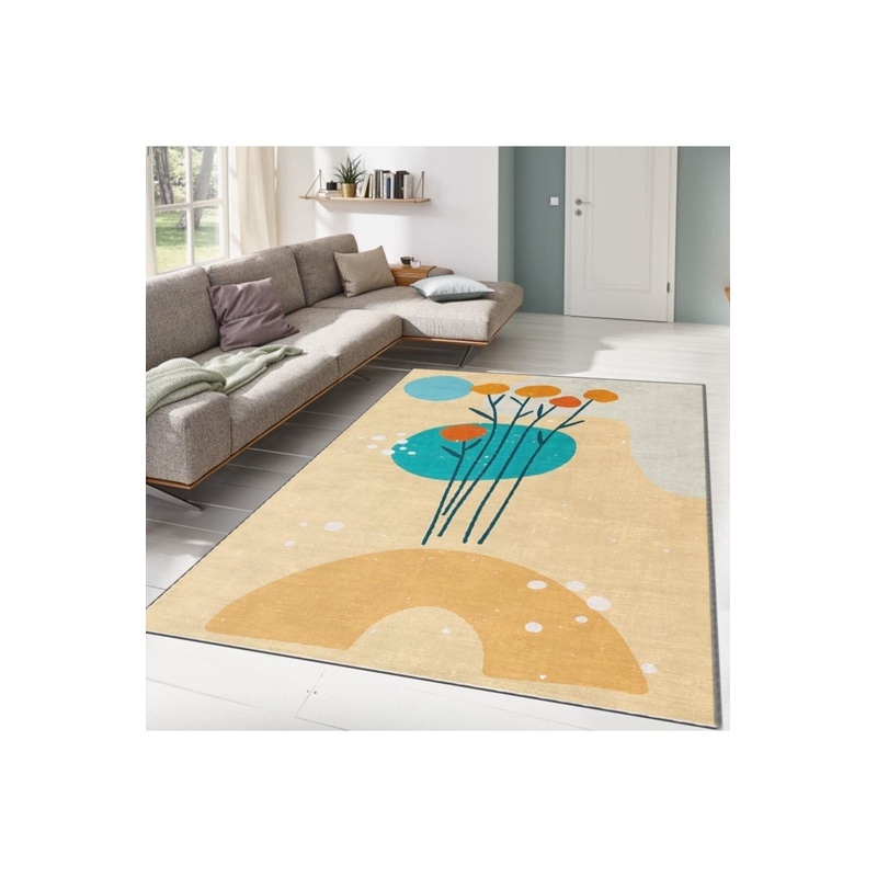 Orange Craspedia Motif Digital Printed Carpet