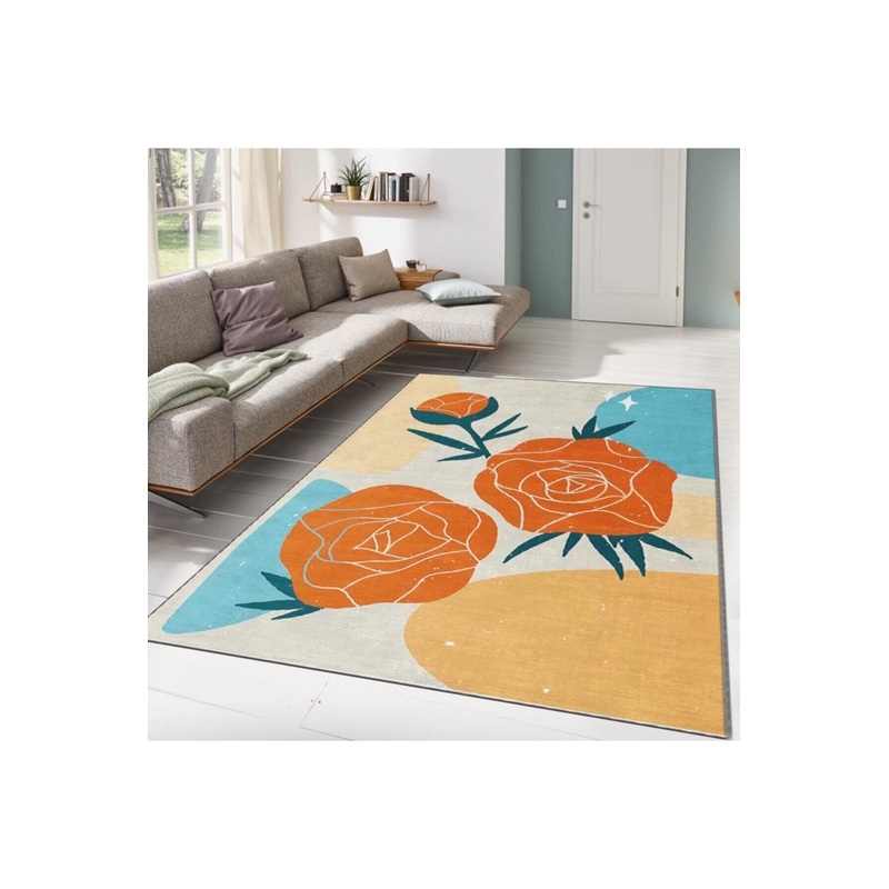 Orange Rose Figured Digital Printed Carpet