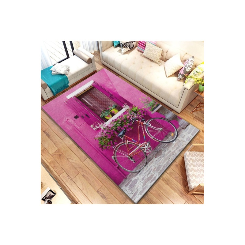 Pink Bicycle Figure Digital Printed Carpet