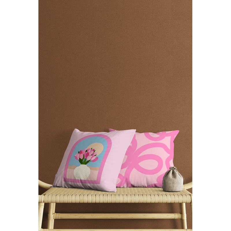 Pink Vase Flower And Pink Patterned Digital Print Double-Sided 2 Pcs Cushion Cover
