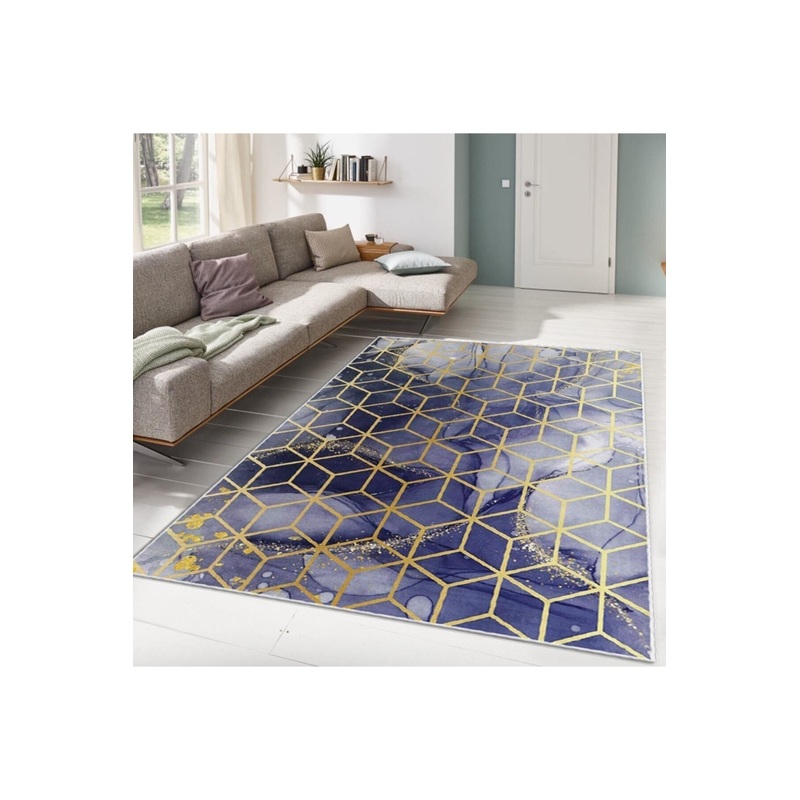 Purple Gold Honeycomb Patterned Digital Printed Carpet