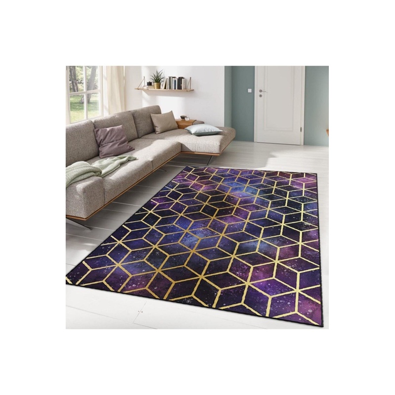 Purple Gold Stripe Detailed Digital Printed Carpet