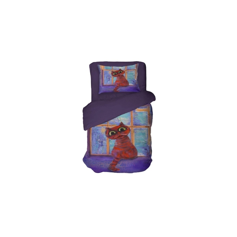 Red Cat 3D Digital Print Single Duvet Cover Set | Duvet Cover And 1 Pcs Pillowcase | Bedding Set, Bedroom Decor