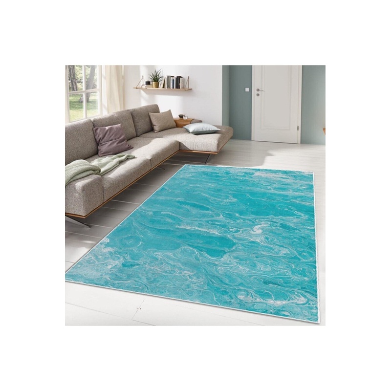 Turquoise Patterned Digital Printed Carpet