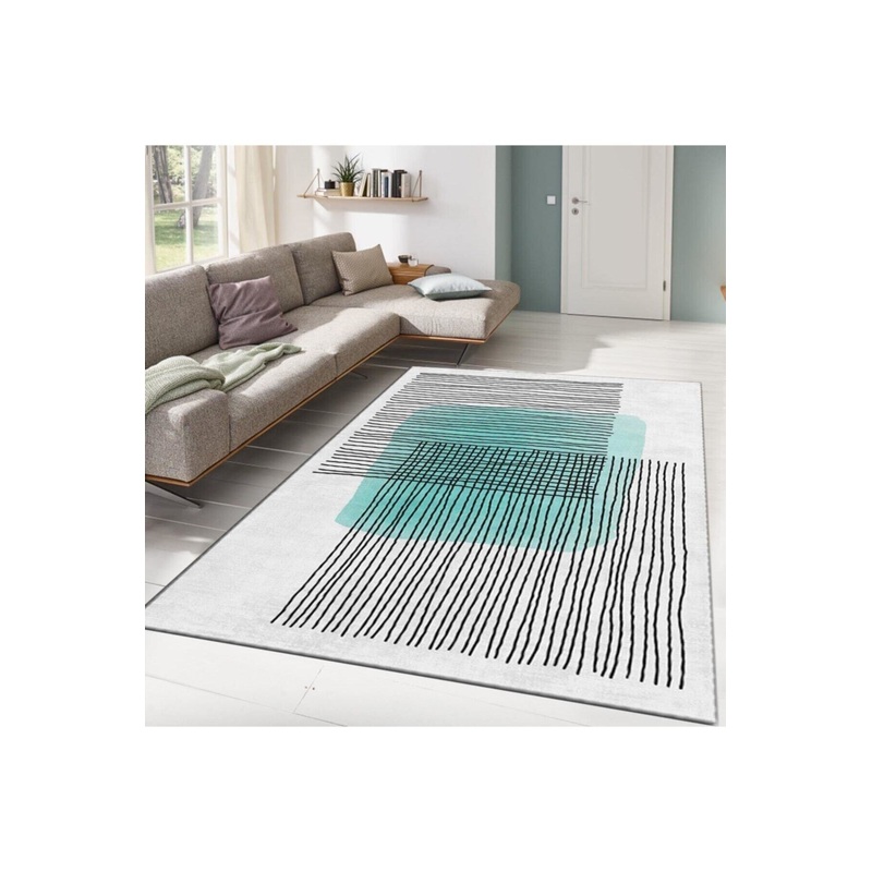Turquoise Striped Digital Printed Carpet