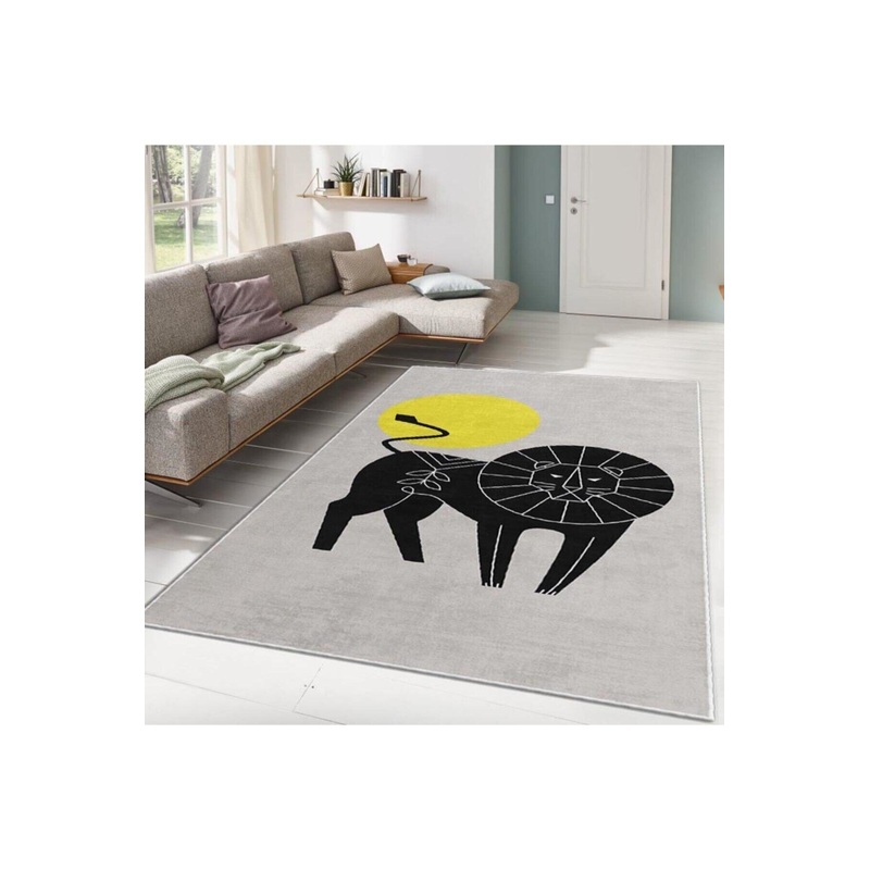 Yellow Lion Motif Digital Printed Carpet