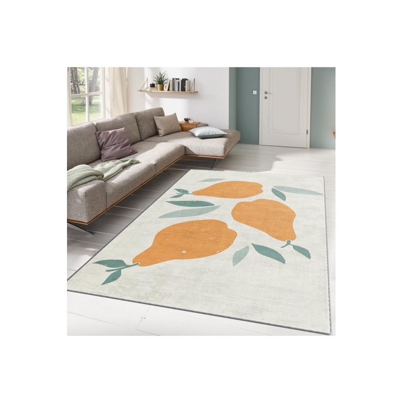 Yellow Pear Motif Digital Printed Carpet