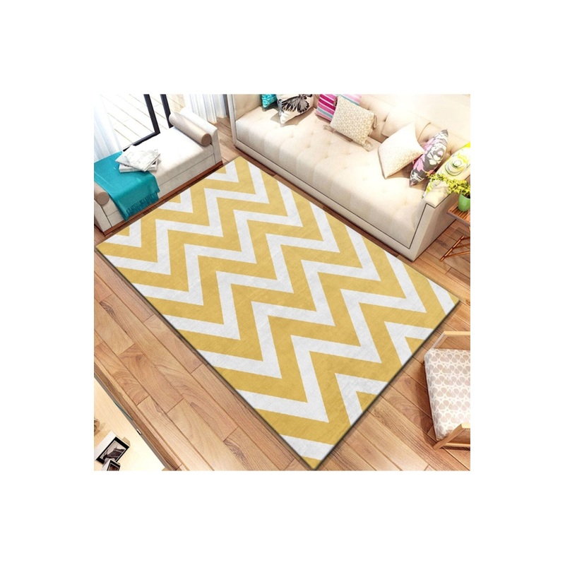 Yellow Zigzag Motif Digital Printed Carpet