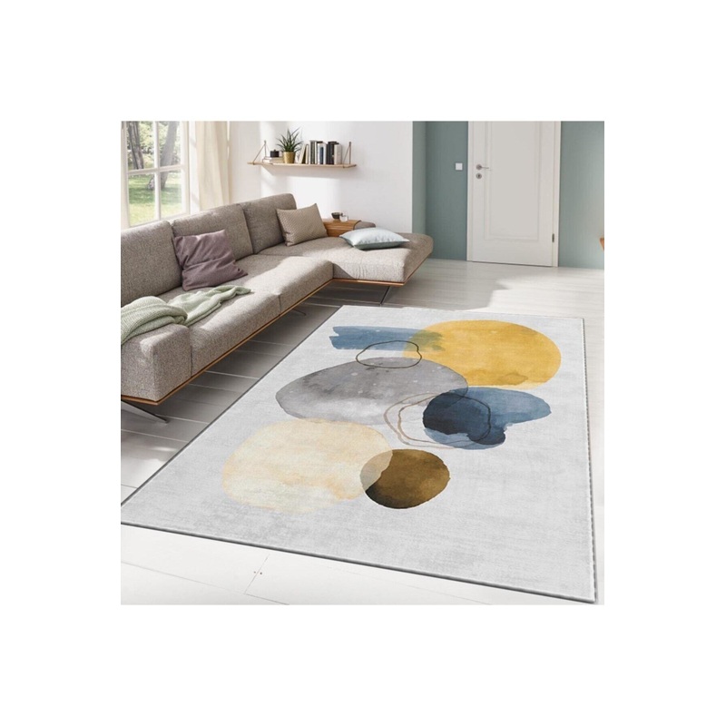 YellowGray Abstract Drawing Digital Printed Carpet