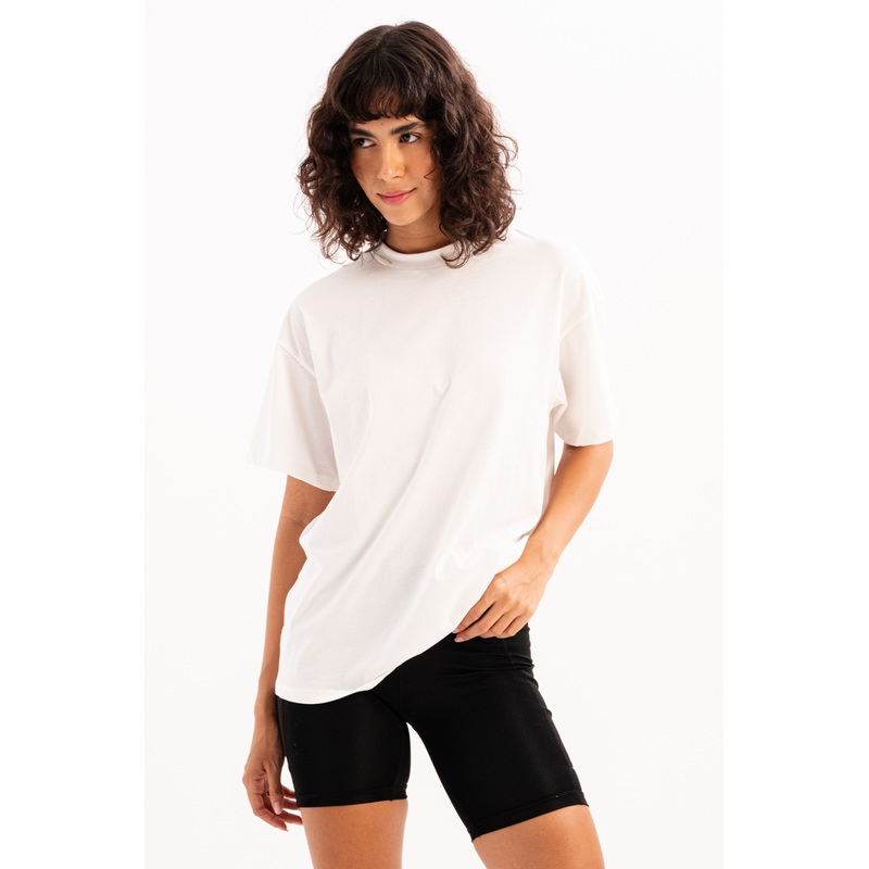 100% Cotton Oversize Fit Crew Neck Ecru Women's T-Shirt - Halo