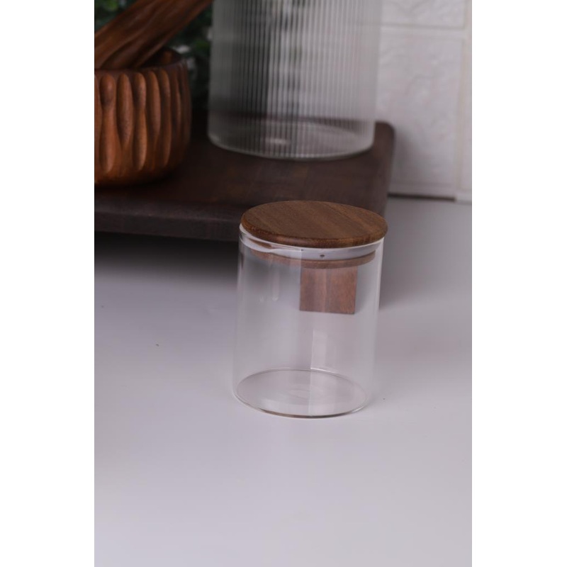 Atby Acacia Glass Spice Jar With Lid