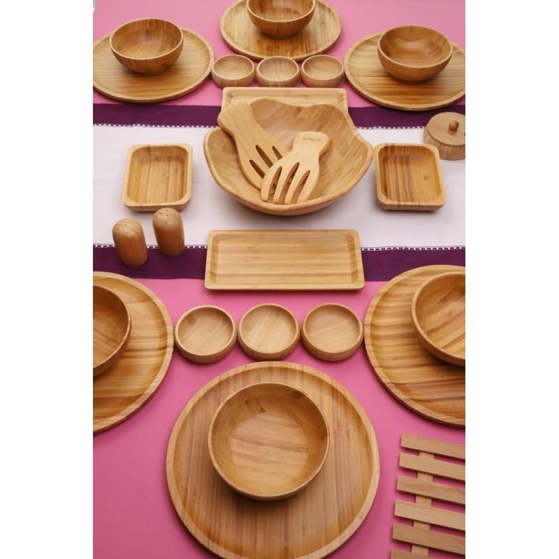 Atbyhome Bamboo Glow 6 Person 31 Piece Natural Bamboo Breakfast Set  Breakfast Set Presentation Set