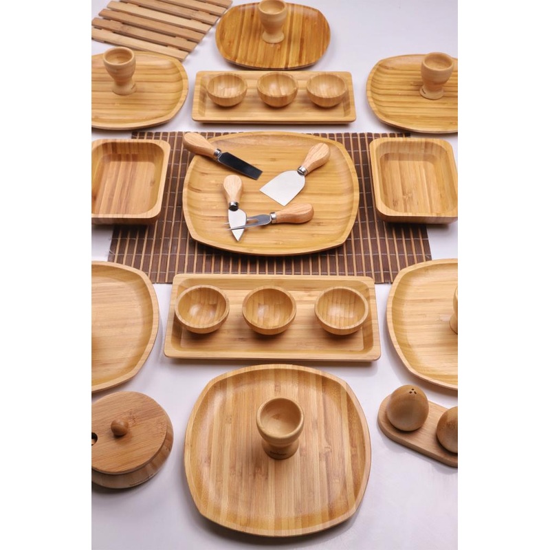 Atbyhome Leafy 6 Person 34 Piece Natural Bamboo Breakfast Set  Breakfast Set Presentation Set