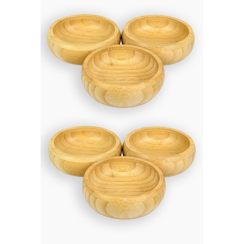 Bamboo Wooden Sauce And Snack Bowl 10 Cm Set Of 6
